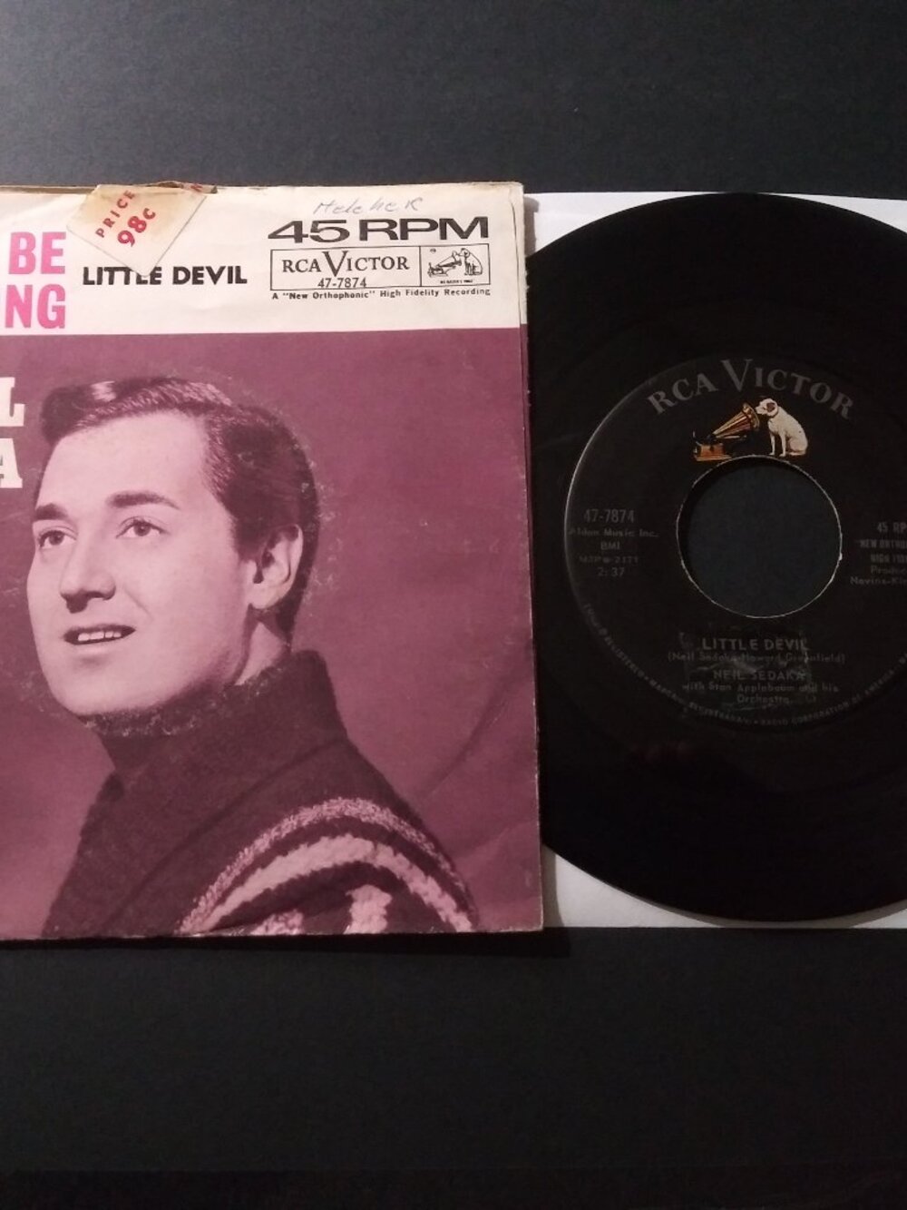 Neil Sedaka - Little Devil VG 45RPM RCA Victor 47-7874 Record & Pic Sleeve 1961